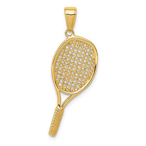 Million Charms 14k Yellow Gold Solid 3-D Tennis Racquet Necklace Charm Pendant